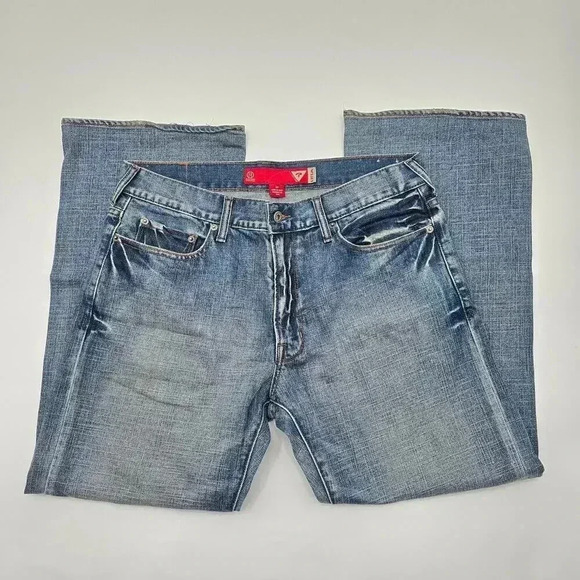 Guess Blue Denim Jeans Pants Bottom Men's Wide Bootcut 34x39 - Picture 3 of 6